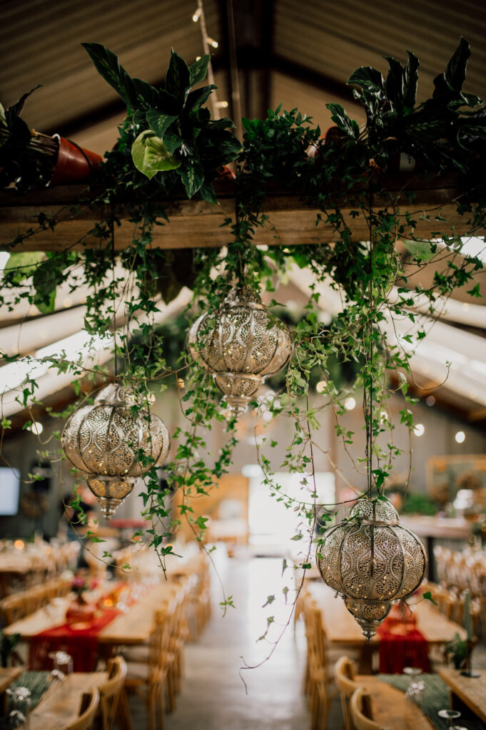 Suspended Botanical Wedding Styling with Glass Lanterns