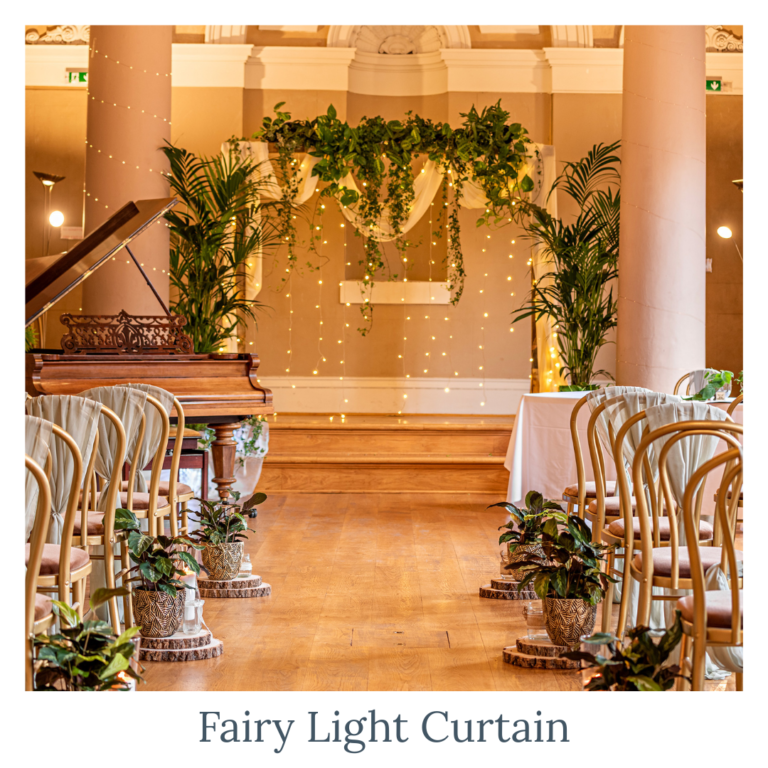 Fairy light curtain backdrop for wedding ceremonies and receptions